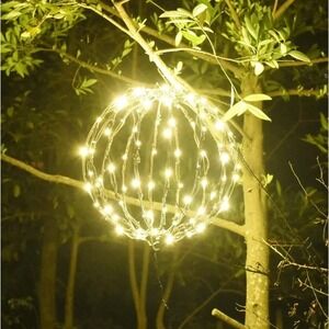 16 Inch LED Light Balls Hanging Tree Globe Light Festive Wedding White Fold Flat